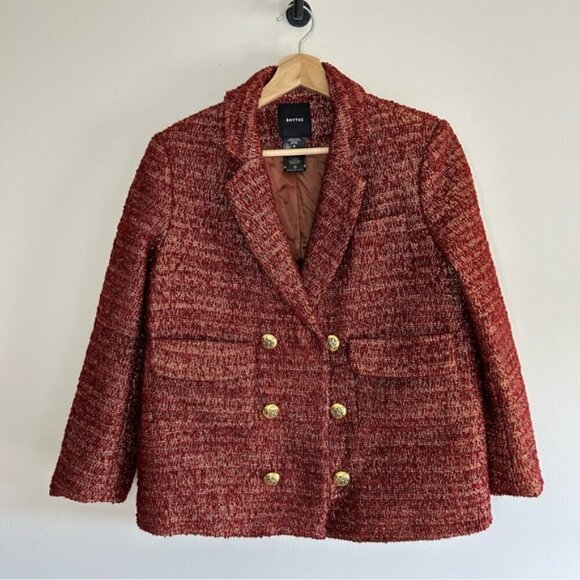 Smythe Orange Metallic Wool Tweed Blazer Size 6 - Picture 6 of 10